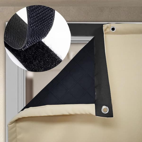 35.5 in. x 83 in. Beige Thermal Insulated Vinyl Magnetic Door Curtain Screen Door Waterproof Double Slide