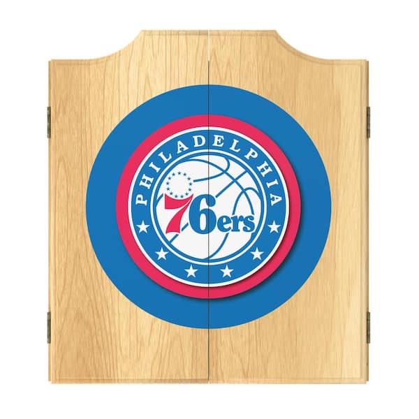 Unbranded Philadelphia 76ers Logo 20.5 in. Dart Board with Cabinet, Darts and Scoreboards