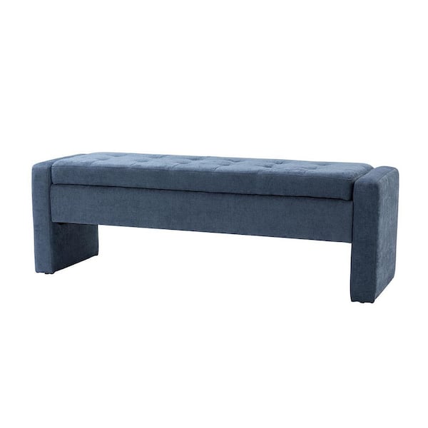 ARTFUL LIVING DESIGN Irene 55.1 in. W x 16.1in. D x 17.7 in. H Navy Storage Bench with Tufted Design