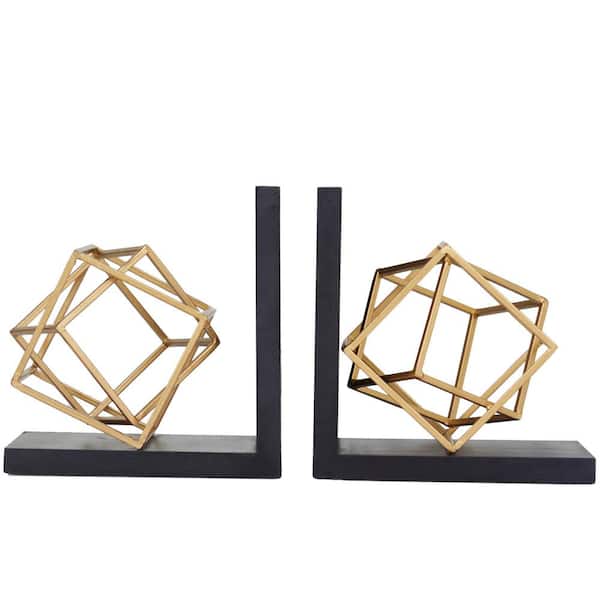 Novogratz Gold Stainless Steel Modern Cube Bookends 8 in. x 8 in. (Set of 2)