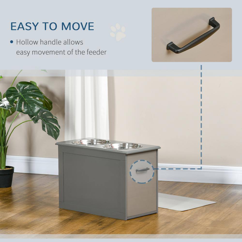 Gray Elevated Pet Feeding Station with Stainless Steel Bowls