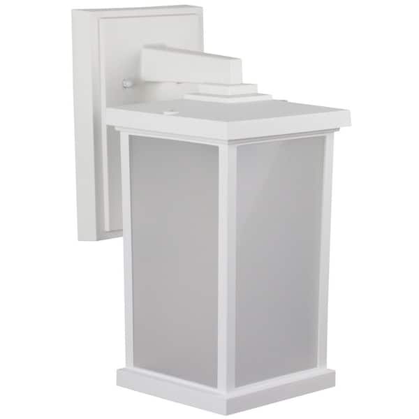 Artisan Large Square 14.40 in. White Composite Outdoor Hardwired Lantern Sconce with Frosted Diffuser 4000K LED