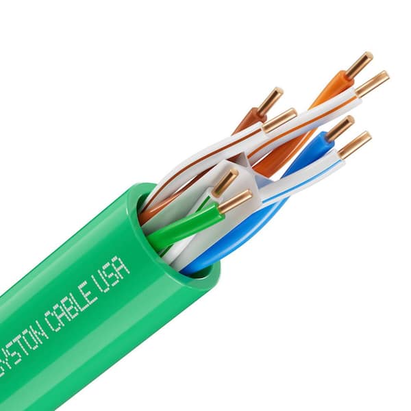 50 ft. Green CMR Riser Rated Cat 6e 600 MHz 23 AWG Solid Bare Copper Ethernet Network Cable-Bulk No Ends Heat Resistant