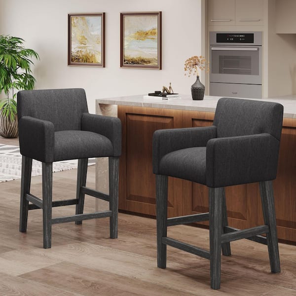 Deville 26 in. Charcoal and Gray Natural Upholstered Wood Bar Stool (Set of 2)