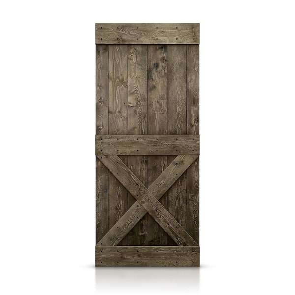 CALHOME 38 in. x 84 in. Mini X Series Dark Coffee Stain DIY Knotty Pine Wood Interior Sliding Barn Door