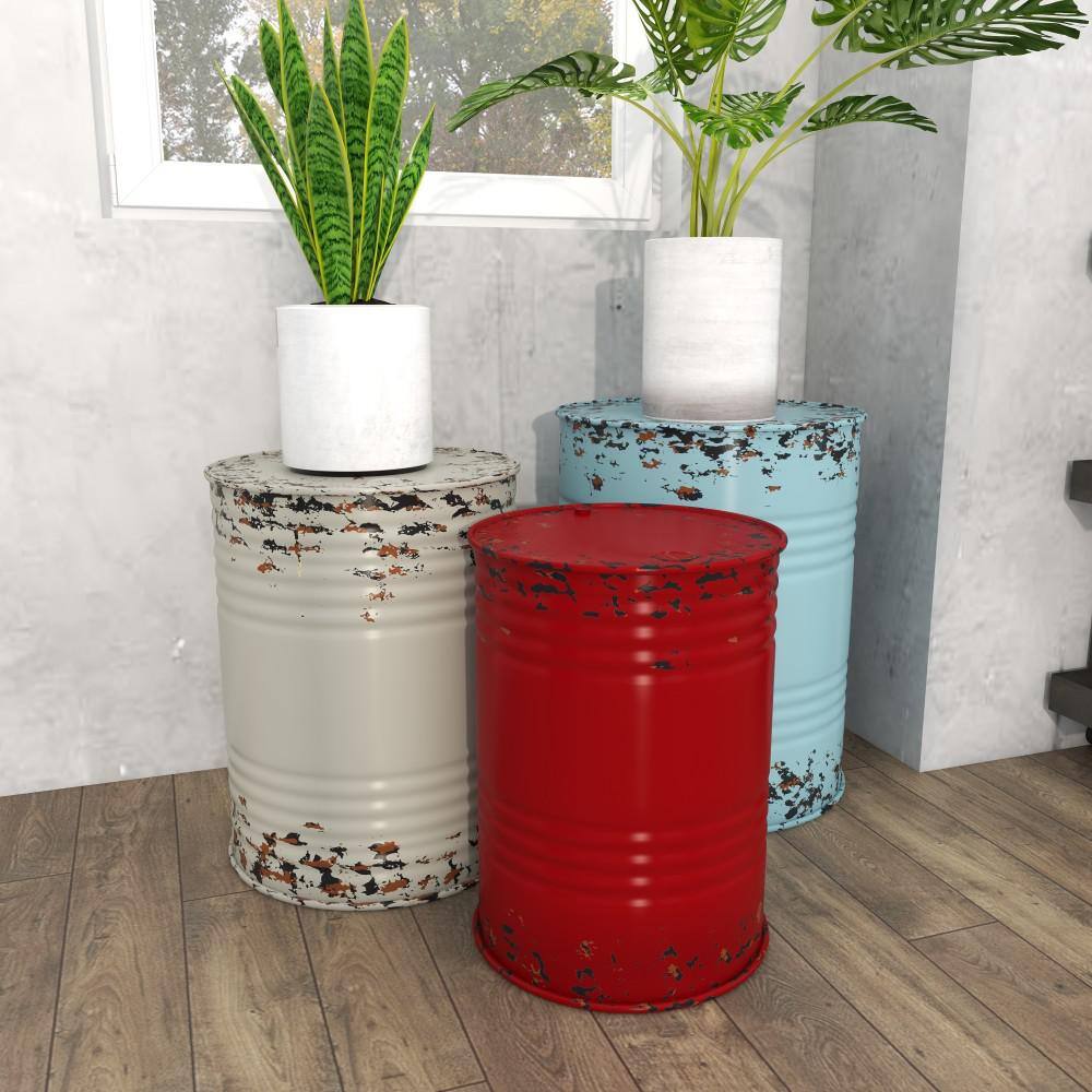 Multi Colored Metal Drum Nesting Accent Tables, Set of 3
