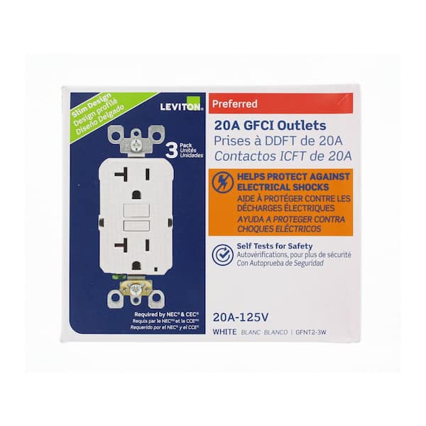 4-Pack Leviton 20 Amp 125-Volt Duplex Self-Test Slim GFCI Outlet White 