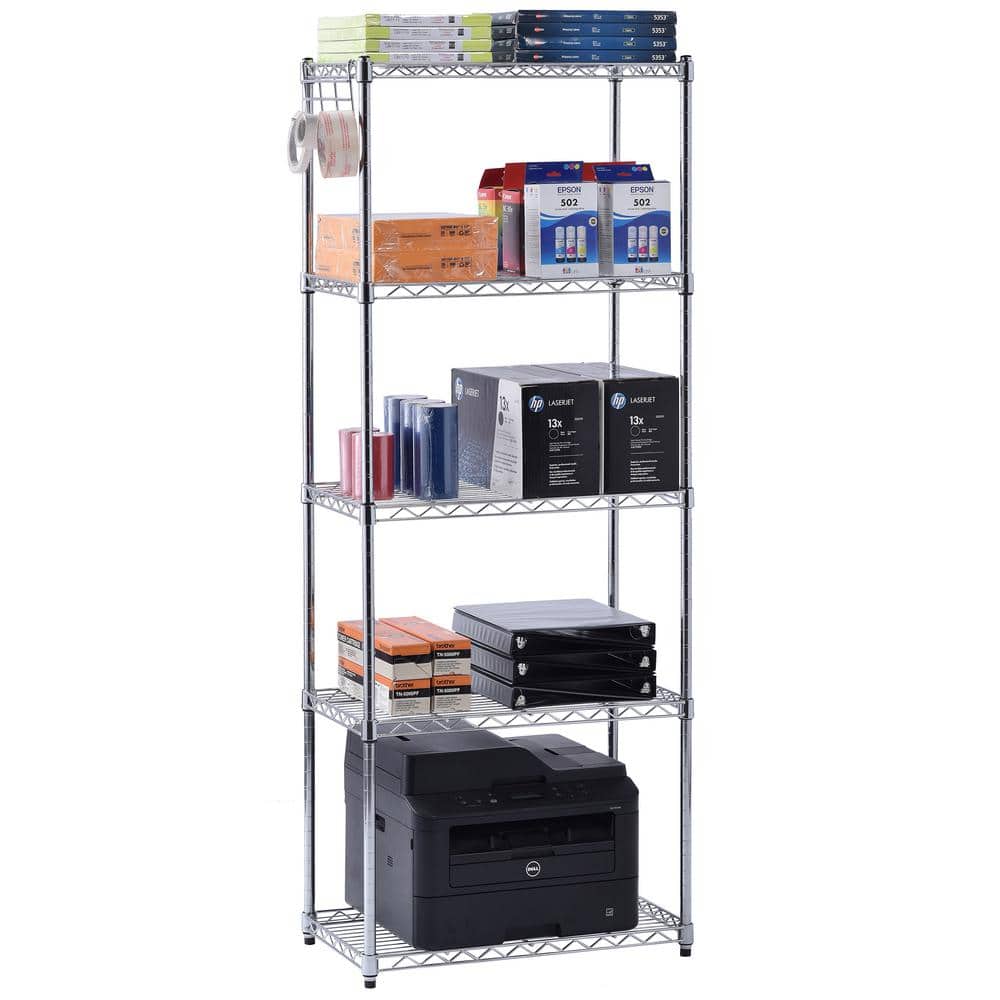 Adjustable Chrome 5-Tier Wire Shelving Unit for Kitchen and Garage
