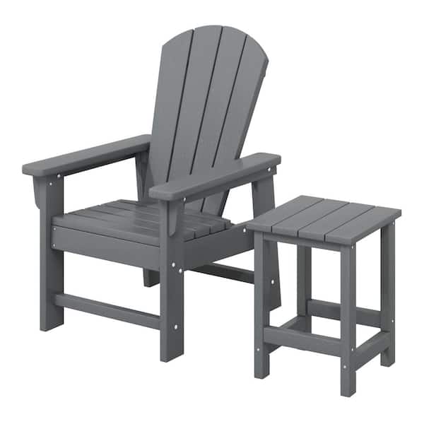 WESTIN OUTDOOR Children's Laguna Outdoor Patio All Weather Plastic Kids 2-Piece Adirondack Chair with Side Table in Gray
