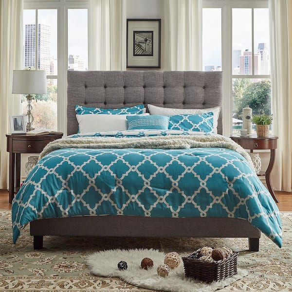 HomeSullivan Cadley Grey Button Tufted Queen Platform Bed