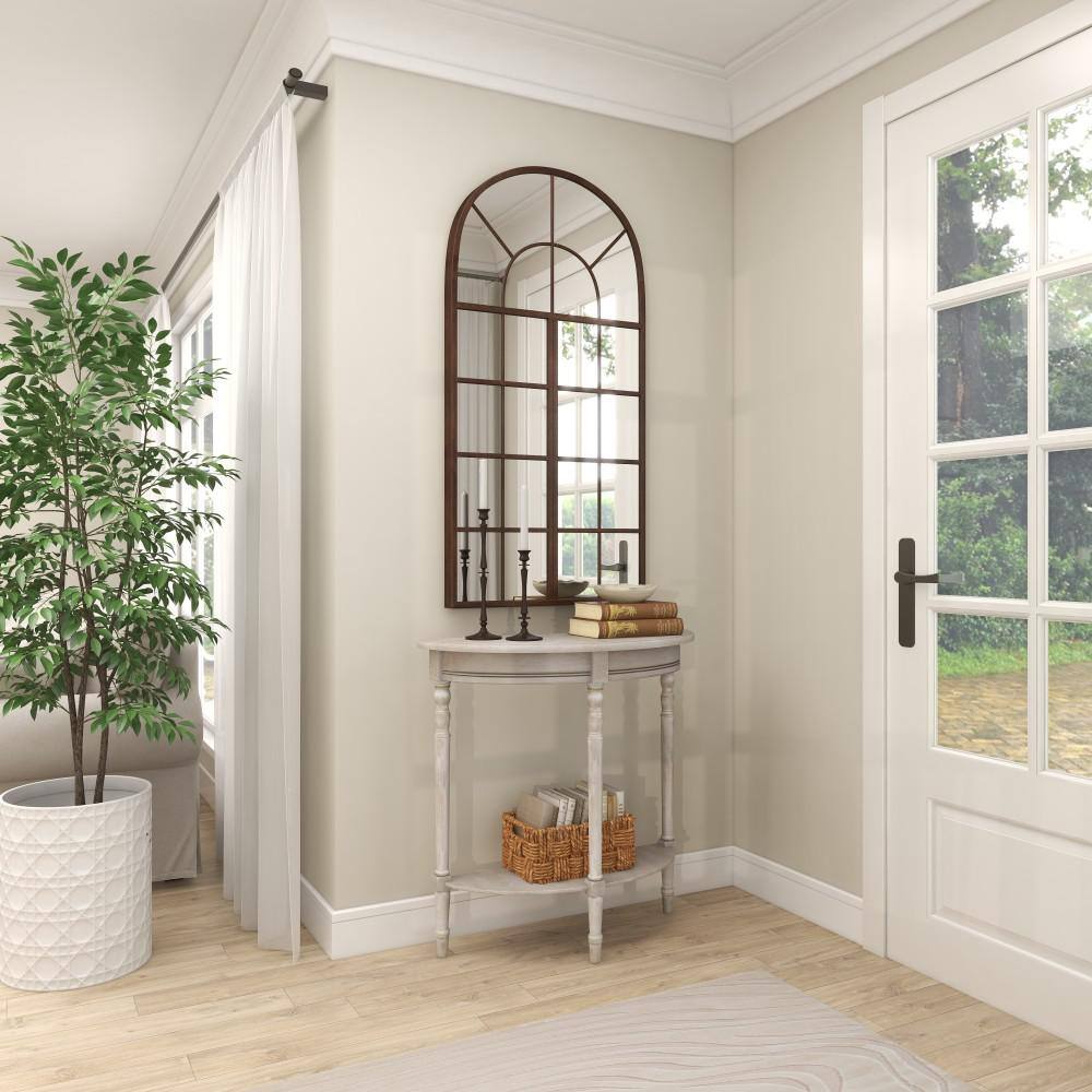 Charming Light Brown Demilune Console Table with Storage Shelf