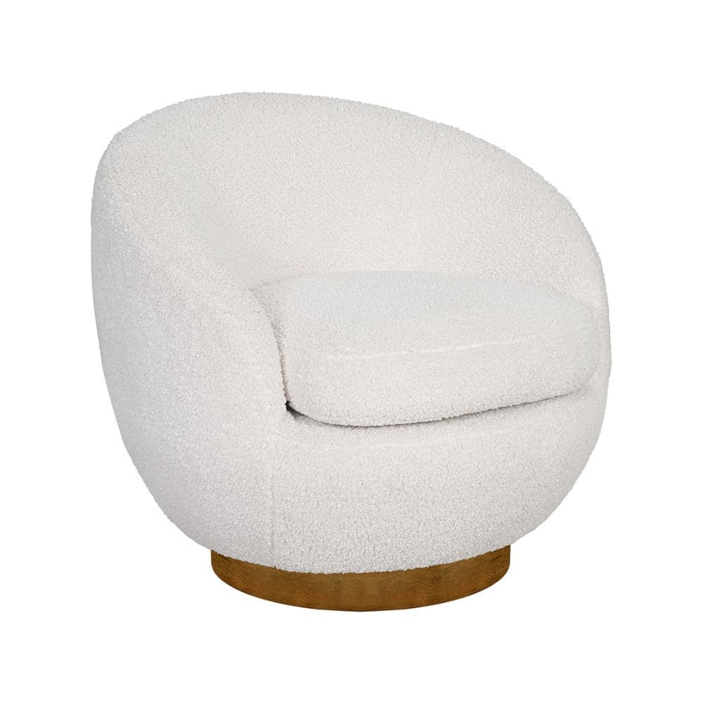 Cream Sherpa Barrel Swivel Chair with Wood Base