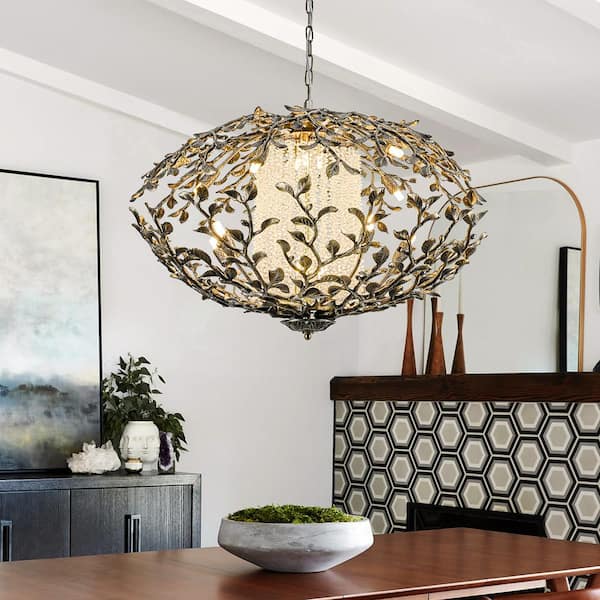Ezra 16-Light Vintage Bronze Cage Chandelier with Crystal Accents