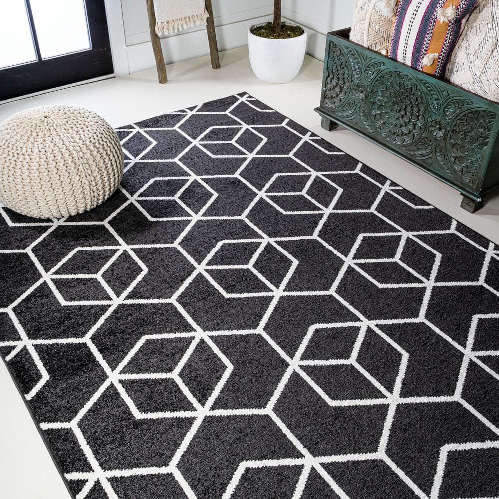Black and White Geometric Mid-Century Modern Area Rug 4 x 6