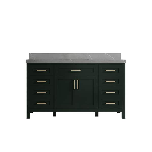 Willow Collections Cambridge 60 in. W x 22 in. D x 36 in. H Single Sink Bath Vanity in Dark Green with 2 in. Piatra Quartz Top