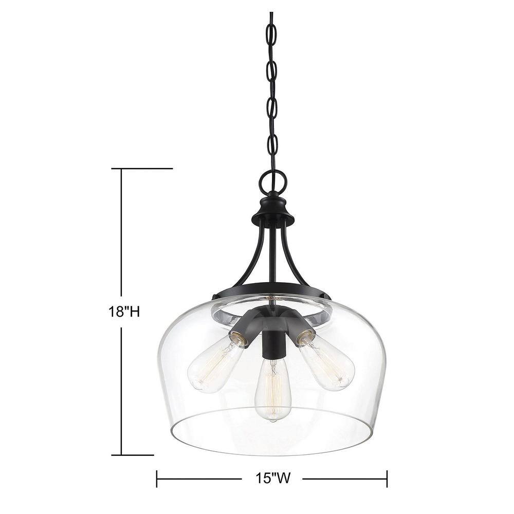 Savoy House Octave Black 3-Light Pendant with Clear Glass Shade