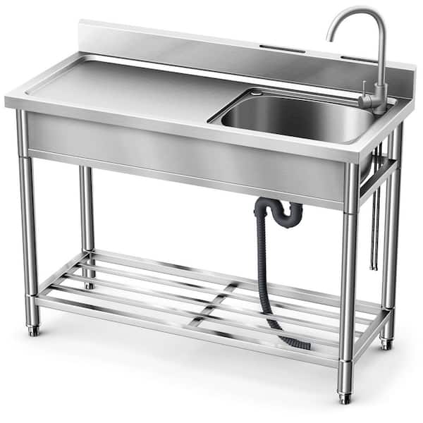 40 in. Freestanding 1-Compartment Commercial Kitchen Sink in Stainless Steel with Adjustable Feet and 2-Knife Holders