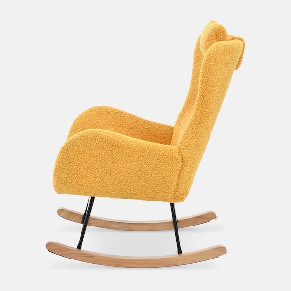 wetiny Yellow Teddy Upholstered Rocker Glider Chair with High Backrest, Adjustable Headrest and Pocket