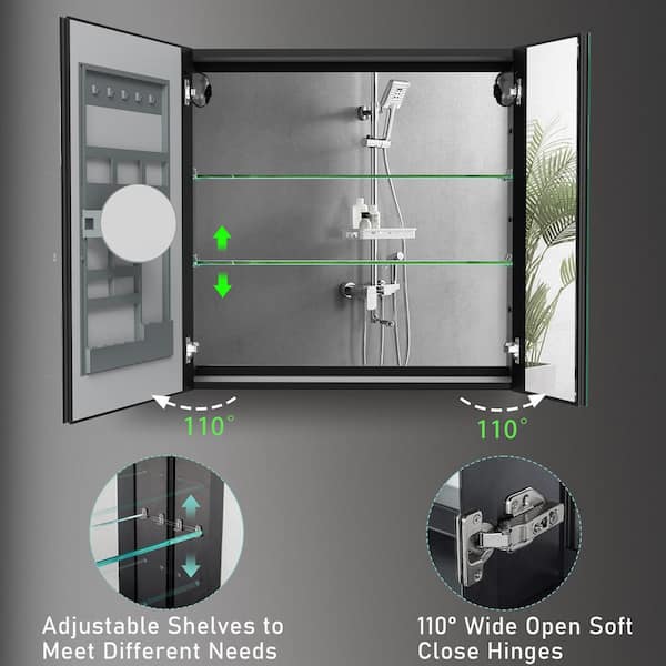 MODLAND Baily 30 in. W x 29.5 in. H Medium Rectangular Silver Aluminum Surface Mount Medicine Cabinet with Mirror