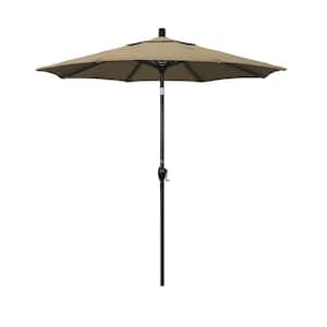 7.5 ft. Black Aluminum Pole Market Aluminum Ribs Push Tilt Crank Lift Patio Umbrella in Heather Beige Sunbrella