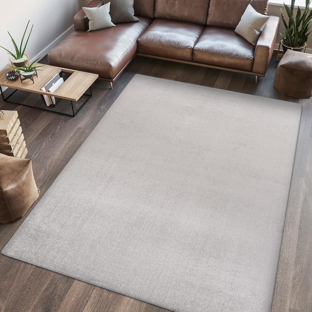 Light Gray 8' x 10' Solid Synthetic Washable Area Rug