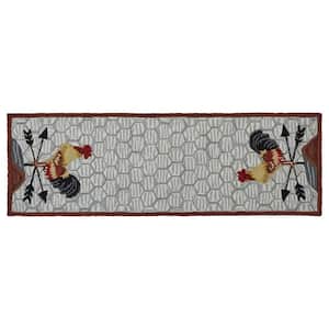 Red and Grey Break Of Day Rooster Hooked 2 ft. x 6 ft. Area Rug