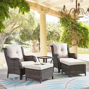 Carolina 5-Piece Wicker Patio Conversation Set with Beige Cushions