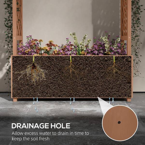 Tenleaf 44 .1 in. x 70.9 in. Brown Wood Garden Trellis with Wood Planter  Box, Drainage Hole and Fabric Filter FCBF13-718 - The Home Depot