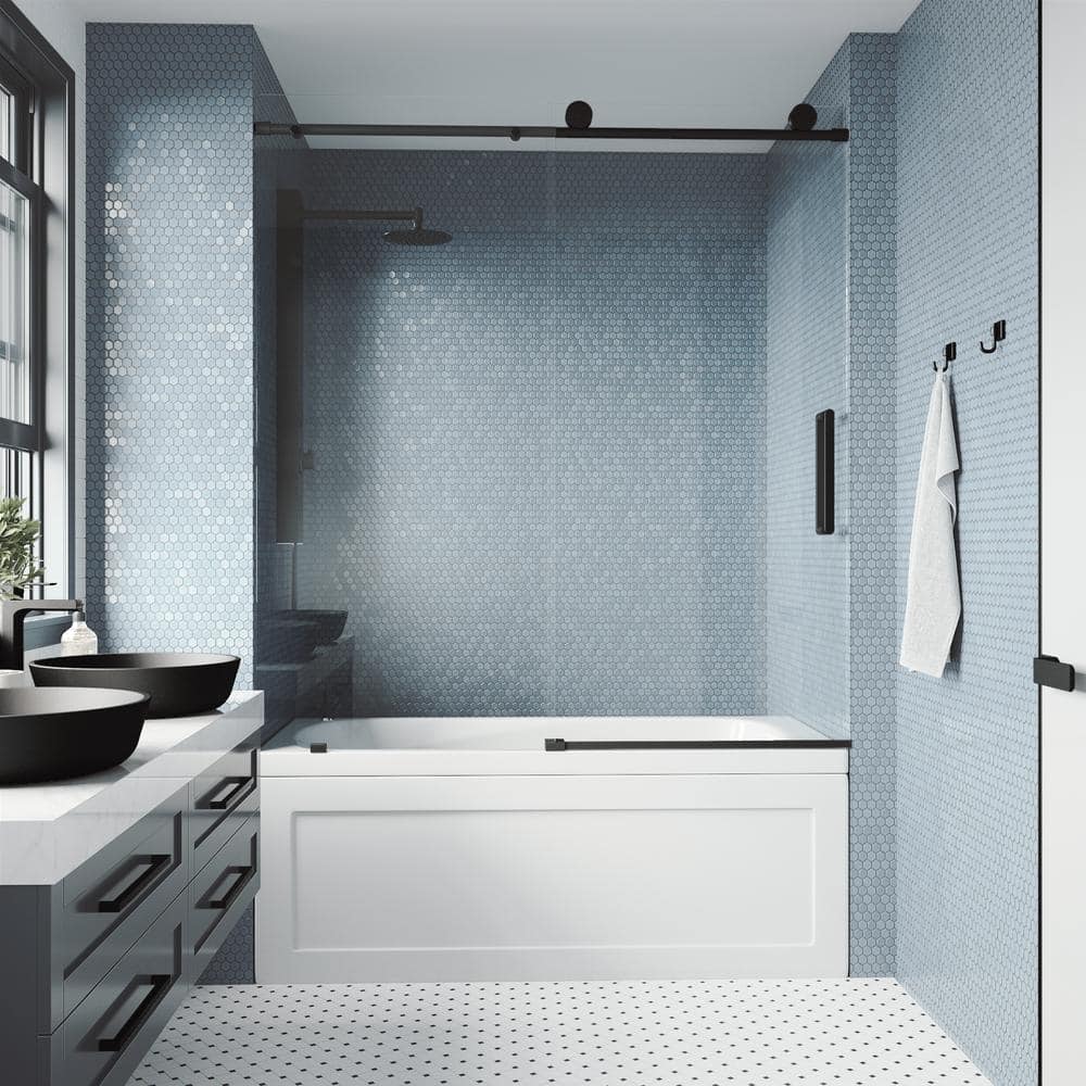 Elan 66" Frameless Sliding Tub Door with Matte Black Hardware