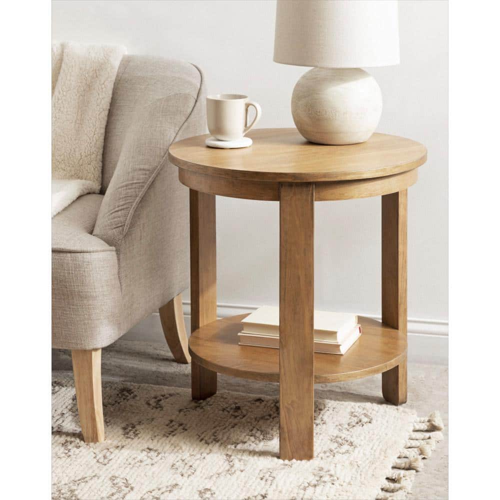 Natural Medium Wood Round Accent Table with Two Tiers