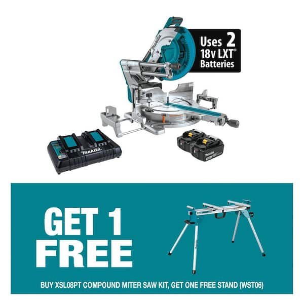 Makita 18V X2 LXT (36V) Brushless 12 in. Dual-Bevel Sliding Compound Miter Saw with Compact Folding Miter Saw Stand