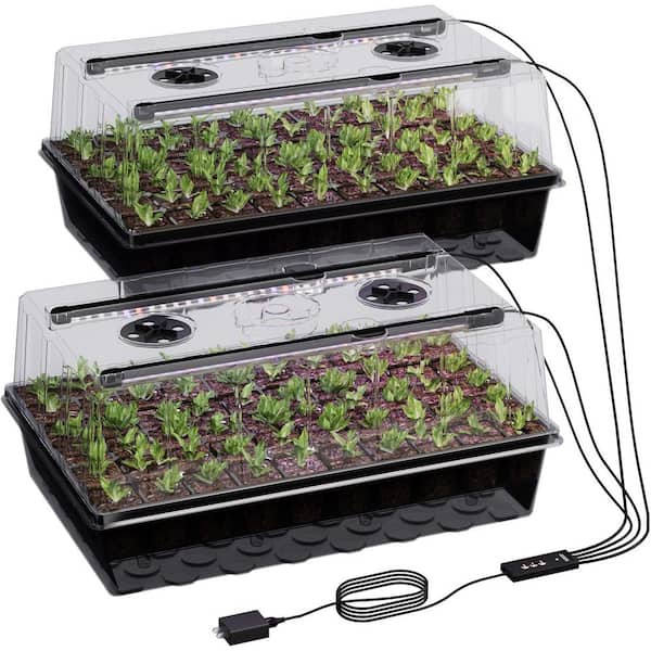 Unbranded 120-Cell Self-Watering Seed Starter Tray with Grow Light and 4.07 in. Humidity Dome for Indoor Plant Germination, 2-Pack