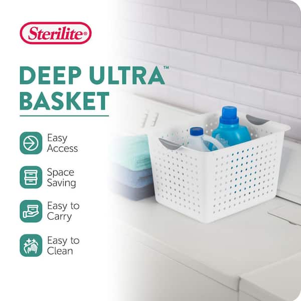 45 Qt. Deep Ultra Plastic Storage Bin Baskets with Handles in White (24-Pack)