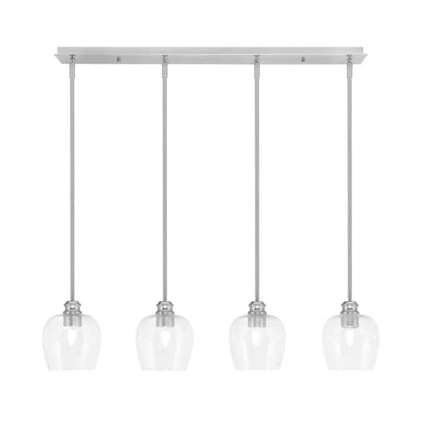 Unbranded Albany 60-Watt 4-Light Brushed Nickel Linear Pendant Light with Clear Bubble Glass Shades and No Bulbs Included