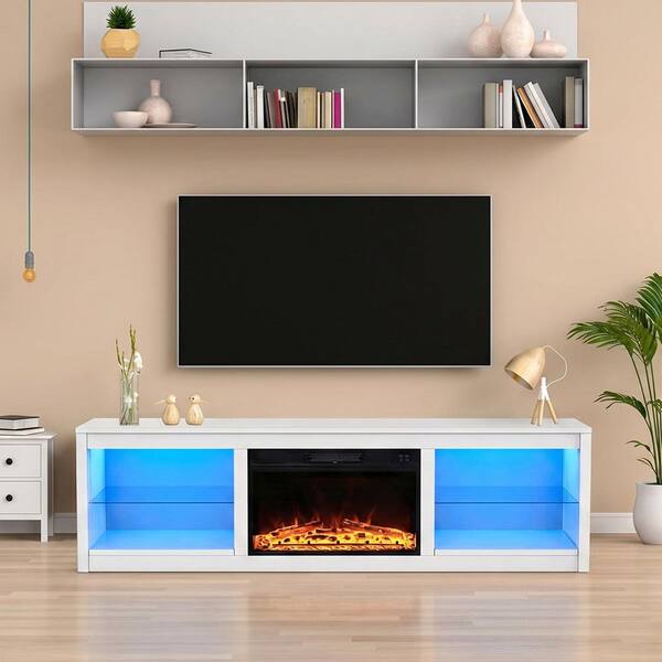 IHOMEadore 66 in. White Freestanding TV Stand Fits TVs Up to 75 in