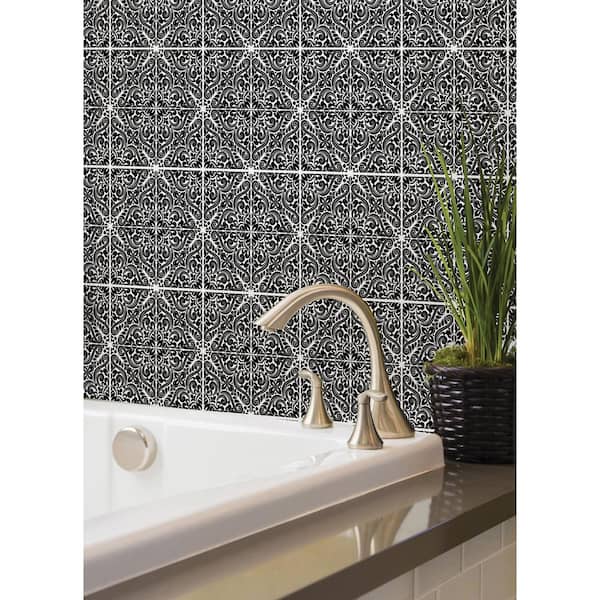 Dawson Black Embossed Peel and Stick Backsplash Tile Wall Decal