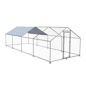 Chicken Coop Outdoor Large Metal Pen Hen Run House Spire Shaped Cage with Waterproof Anti-Ultraviolet Cover 26.2 ft. W