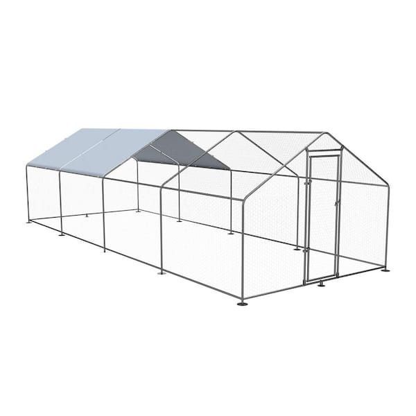 LeveLeve Chicken Coop Outdoor Large Metal Pen Hen Run House Spire Shaped Cage with Waterproof Anti-Ultraviolet Cover 26.2 ft. W