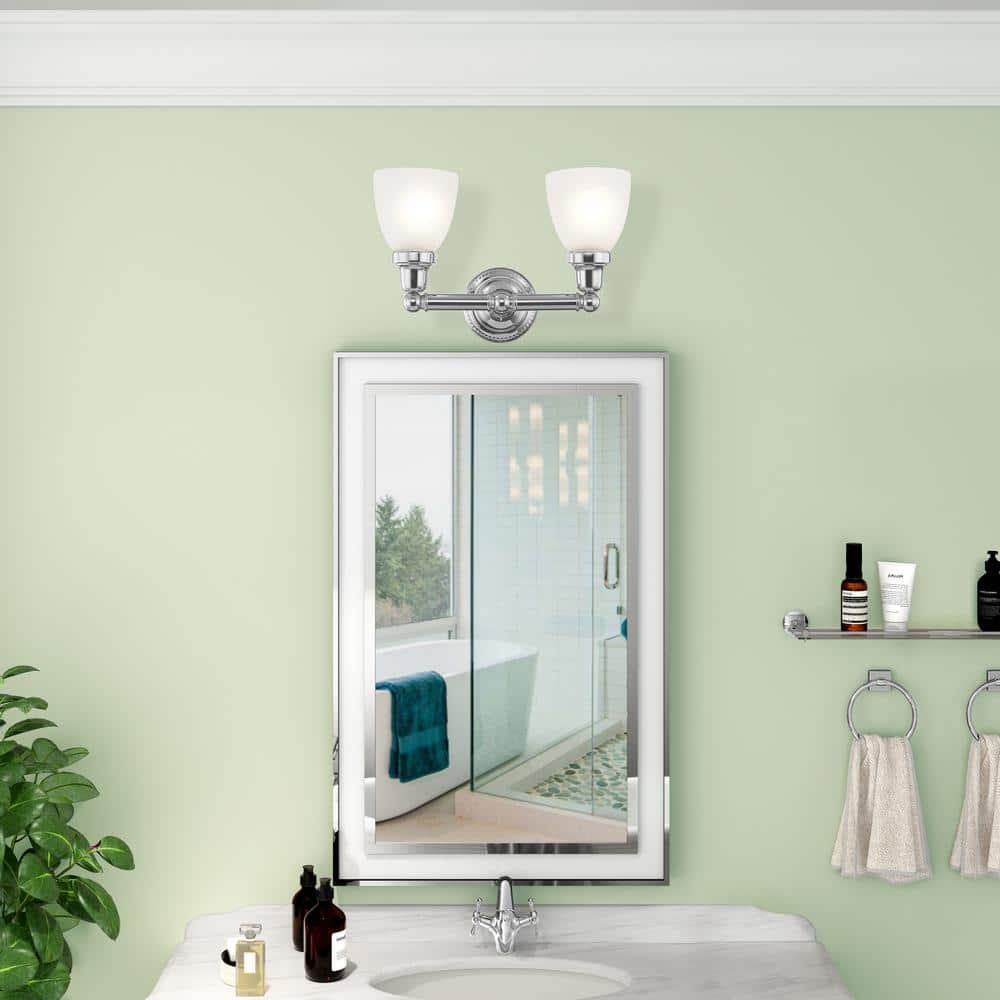 Polished Chrome 2-Light Vanity with Satin Opal Glass