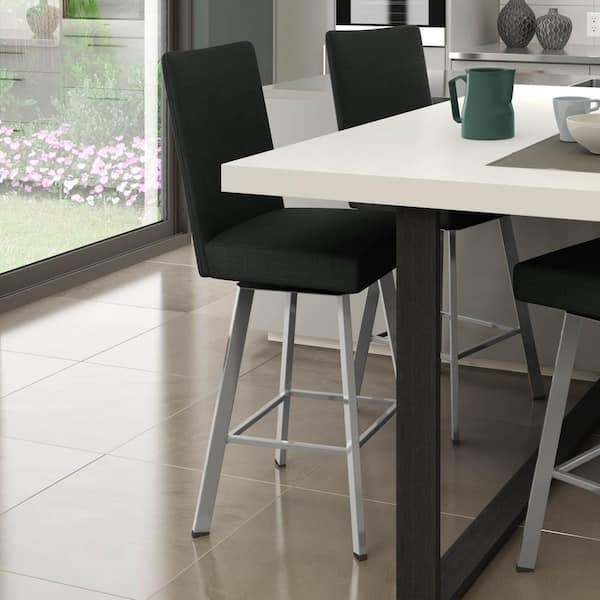Amisco Elmira 26" Black Polyester / Metallic Grey Metal Swivel Counter Stool