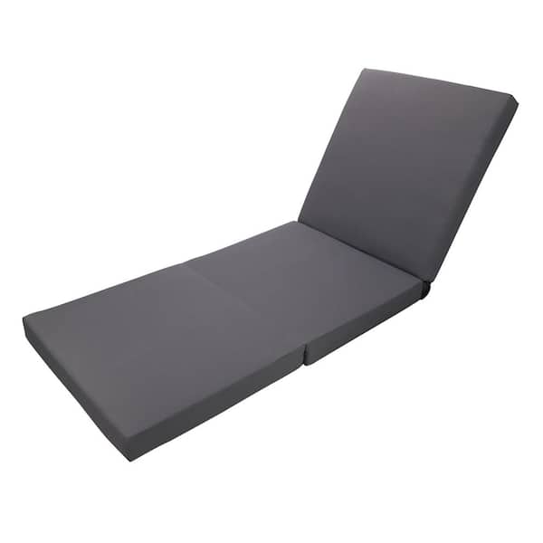 Unbranded 76.7 in. L x 27 in. W x 4 in. T Gray Outdoor Chaise Lounge Cushion, Foldable 3-Section Waterproof Replacement Cushions