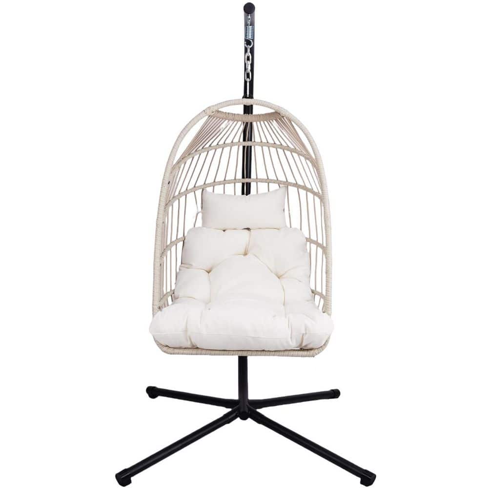 3.5 ft. Free Standing Hammock Chair with Beige Cushions