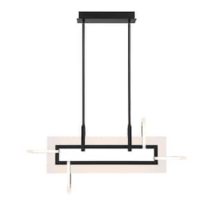 Inizio 46-Watt Integrated LED Black Linear Chandelier with Frosted White Acrylic Shades