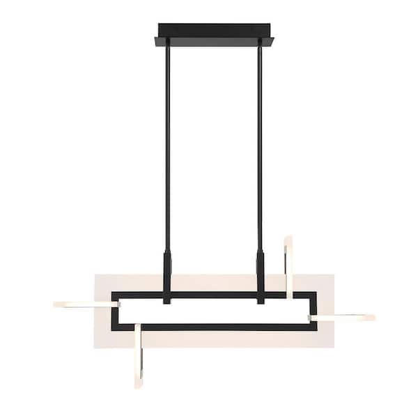 Eurofase Inizio 46-Watt Integrated LED Black Linear Chandelier with Frosted White Acrylic Shades