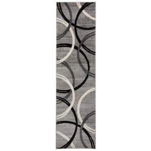Modern Abstract Circles Design Gray 24 in. x 120 in. Runner Rug