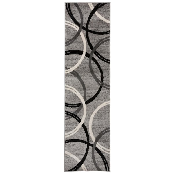 World Rug Gallery Modern Abstract Circles Gray 2 ft. x 7 ft. 2 in. Indoor Runner Rug