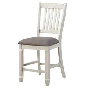 24.5 in. White Low Back Wood Frame Counter Height Stool Chair with Fabric Seat (Set of 2)