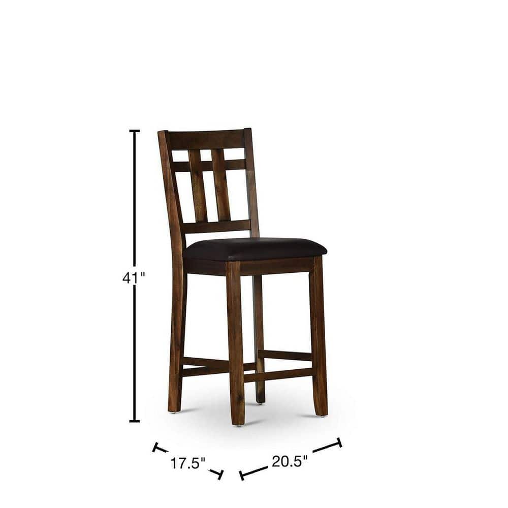Saranac Rustic Brown Wood and Faux Leather Counter Chair