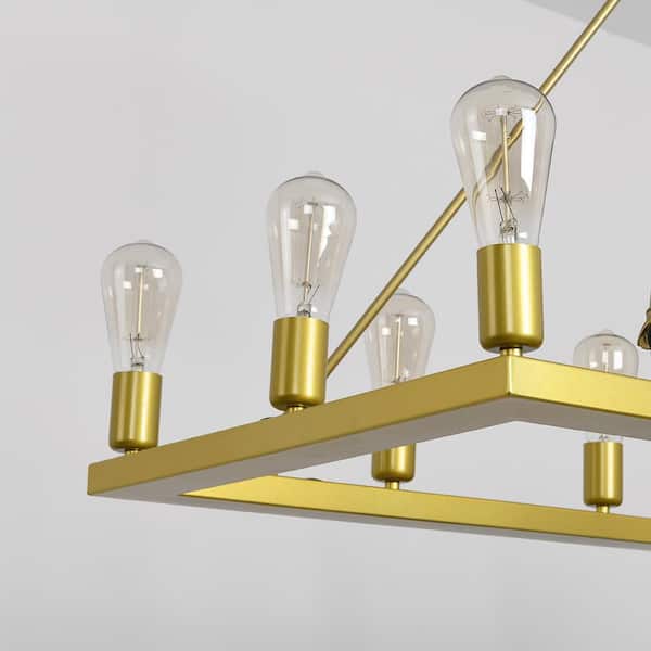 mieres Eureka 12-Light Medieval Candle Style Rectangle Golden Chandelier for Living Room, Kitchen