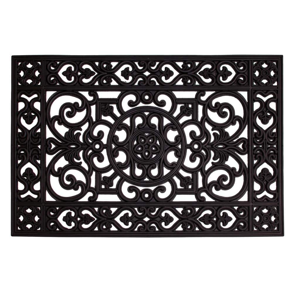 Black and Gray Rubber Scrollwork Outdoor Doormat
